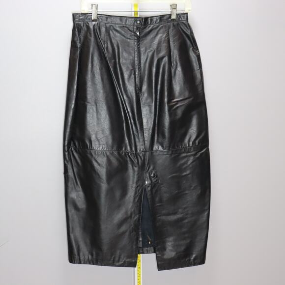 Vintage S & U Fashions Black Leather Midi Skirt Size 14 Y2K runs small (12) - Picture 2 of 5